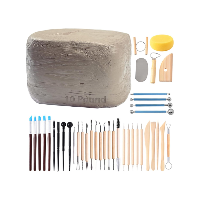 Air-Dry Modeling Clay with 40-Piece Sculpting Tool Set (Gray) - Chakra Lounge