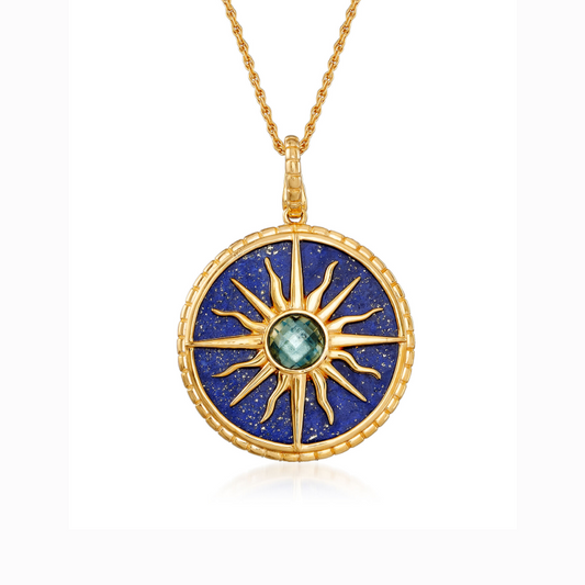 Blue Topaz Sun Pendant Necklace in 18kt Gold Over Sterling