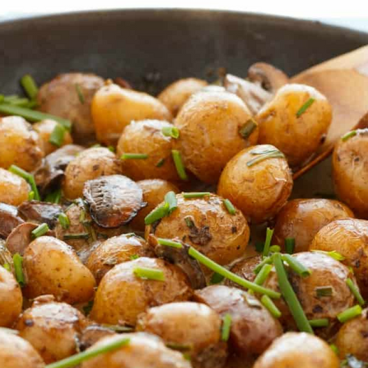 Roasted Baby Potatoes in a Homemade Mushroom Sauce