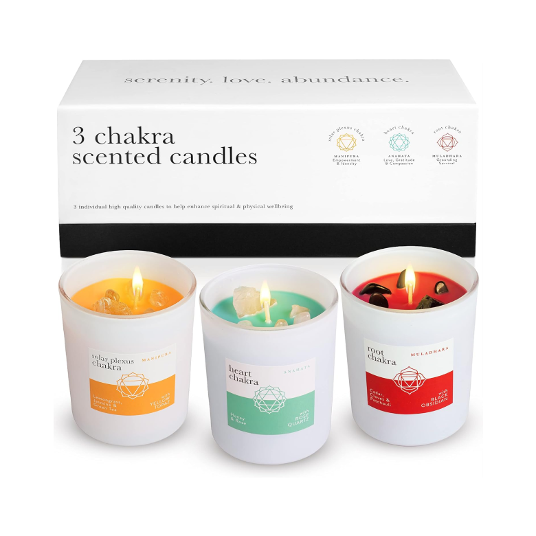 Abundance Chakra Candle Box Set with Crystals (3 Pieces) - Chakra Lounge