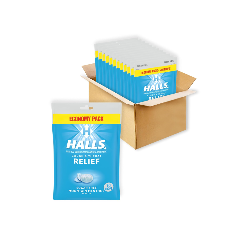 HALLS Relief Mountain Menthol Sugar Free Cough Drops 12 Bags of 70 Drops