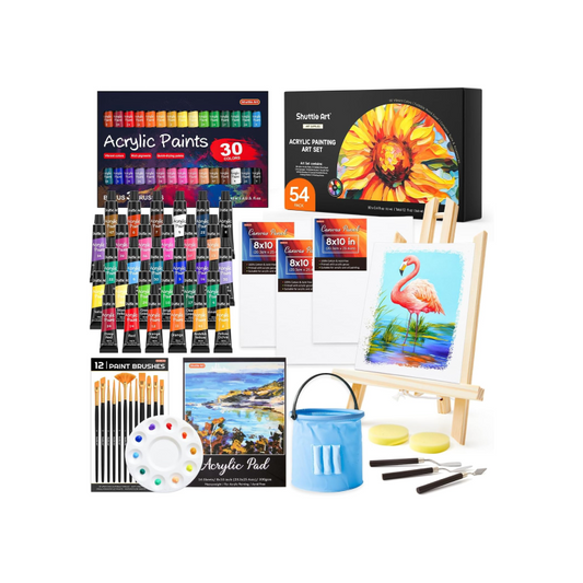 Acrylic Painting Set with 30 Colors, Easel, Canvas, Brushes, and Palette