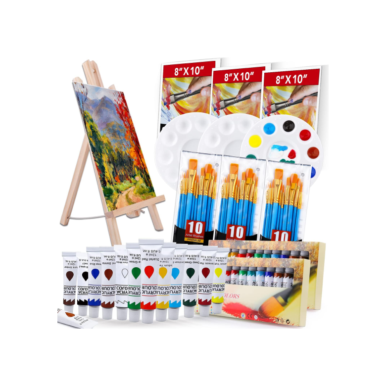 Acrylic Paint Set with Easel, Canvases, Brushes, and 12 Colors