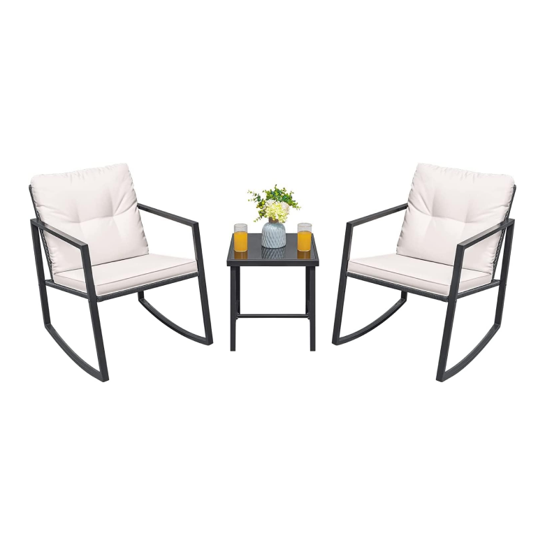 Rattan Rocking Chair Set with Table - Chakra Lounge