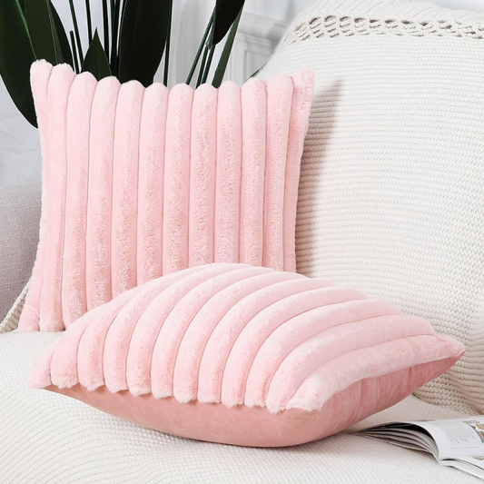 Pink Fluffy Throw Pillow Cover