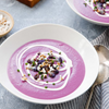 Purple Cauliflower & Sweet Potato Soup with Popped Sorghum