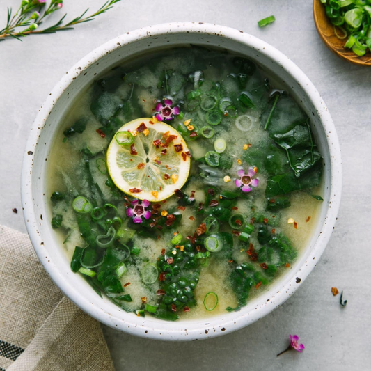 Roasted Garlic Miso Soup with Greens