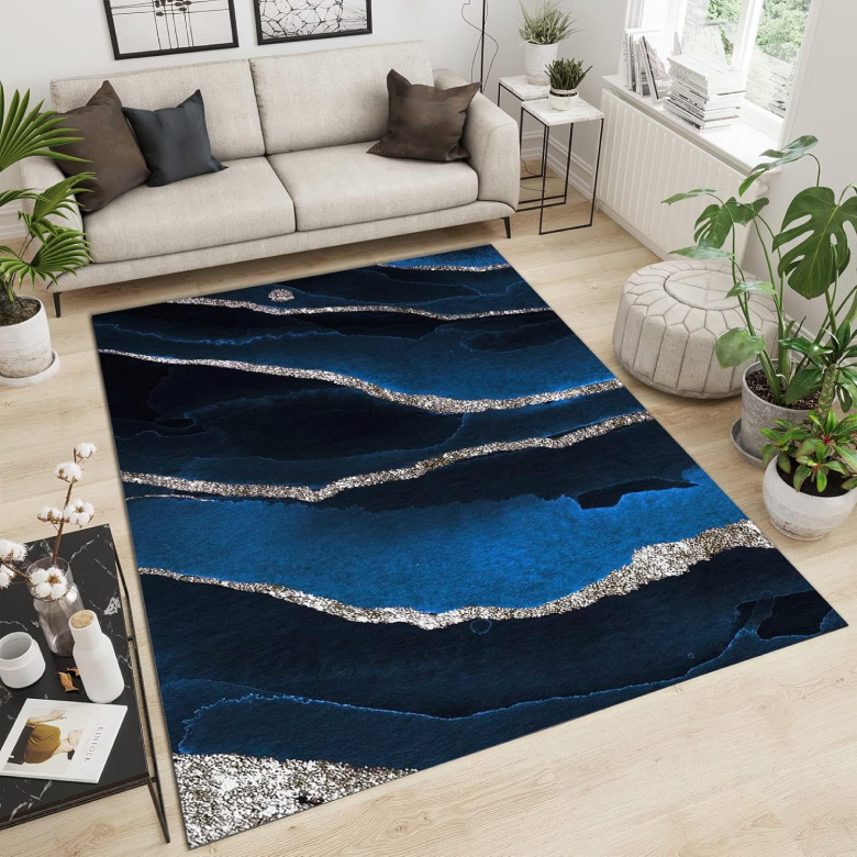 Black Starry Silver Lines Rug