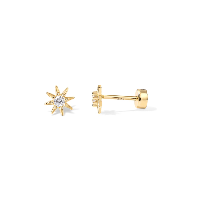 Sun Stud Earrings 14K Gold Plated