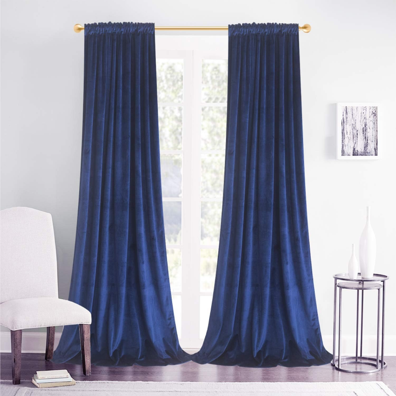 Navy Velvet Room Darkening Curtains - Chakra Lounge