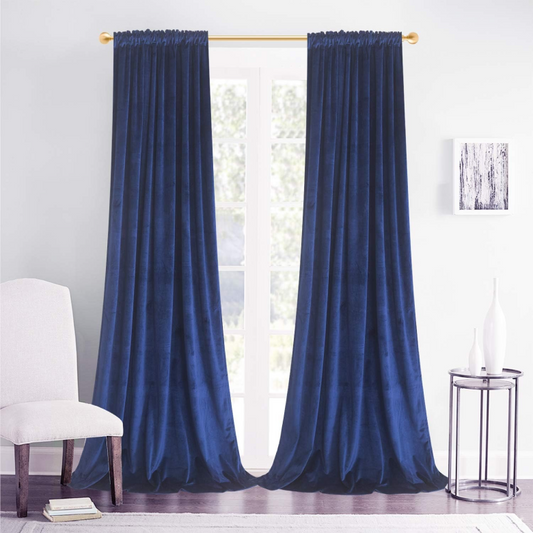 Navy Velvet Room Darkening Curtains